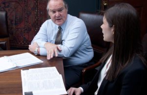 Man and woman meeting at HSB Law Firm, Texas